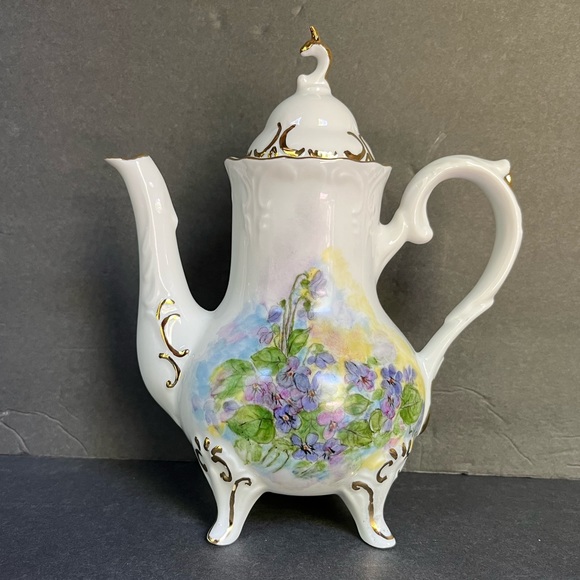 VTG Violet Tea Set Hand-painted Porcelain Teapot Creamer Sugar Bowl Victorian - Picture 5 of 16